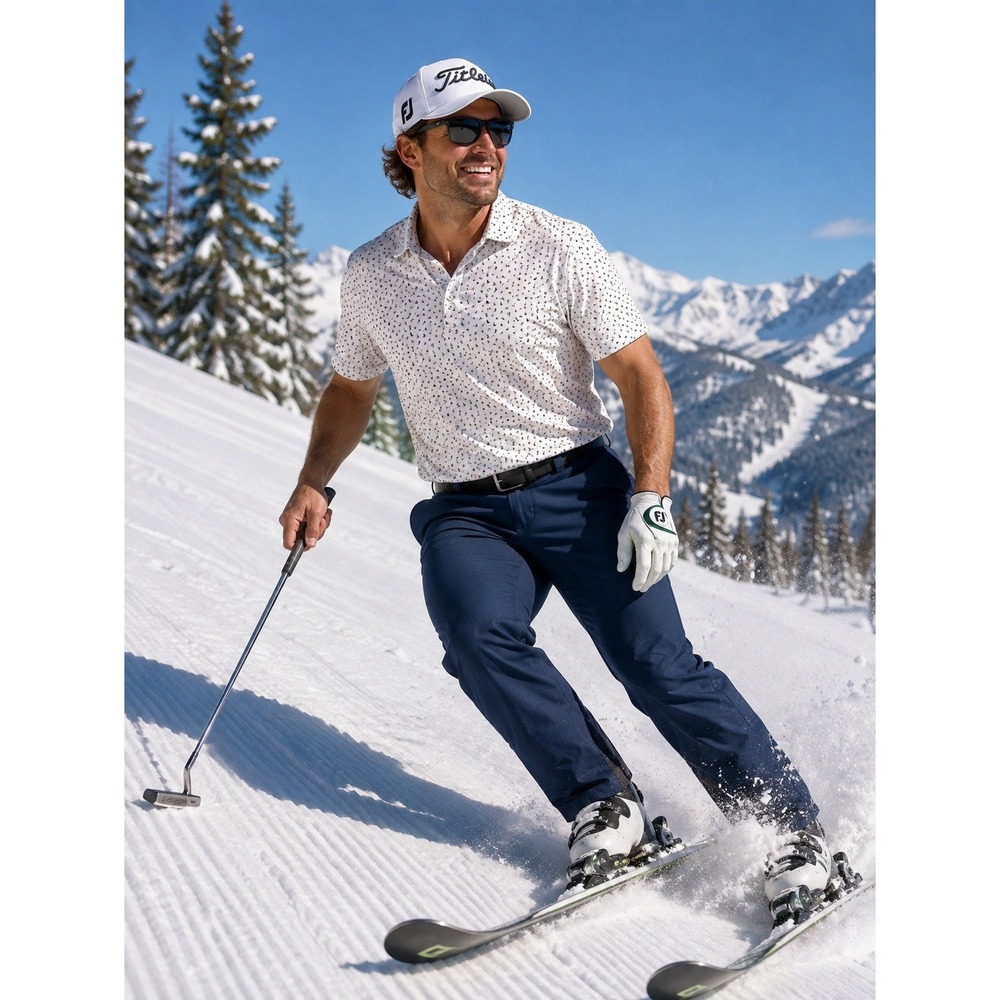 Johnnie-O Performance Polo Shirt MENS LRG WHITE AOP Print Stretch Golf SKIING